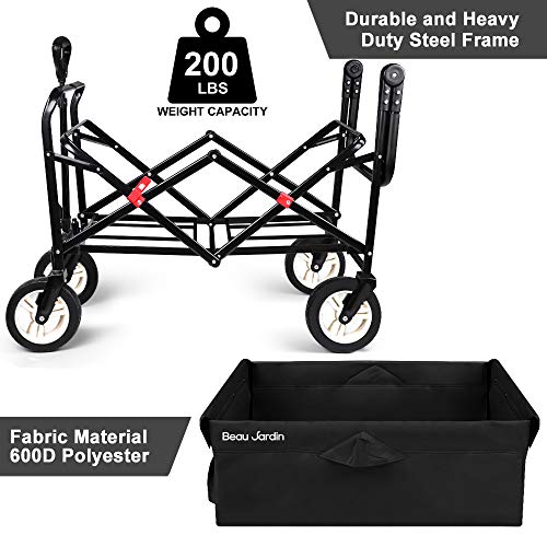 Beau Jardin Folding Push Wagon Cart Collapsible Utility Camping Grocery Canvas Fabric Sturdy Portable Rolling Lightweight Buggies Outdoor Garden Sport Heavy Duty Shopping Cart Wagons Bg122 #TOP4