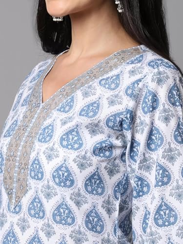 Image of Tee Projekt Women's Cotton Blend Kurta Set with Dupatta | Kurta Set for Women | Festive Kurta Set for Women | Regular Fit Kurta