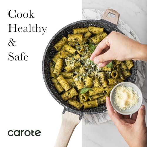 Image of CAROTE 12.5 inch Nonstick Frying Pan Skillet,Non Stick Granite Fry Pan Egg Pan Omelet Pans, Stone Cookware Chef's Pan, PFOA Free,Induction Compatible