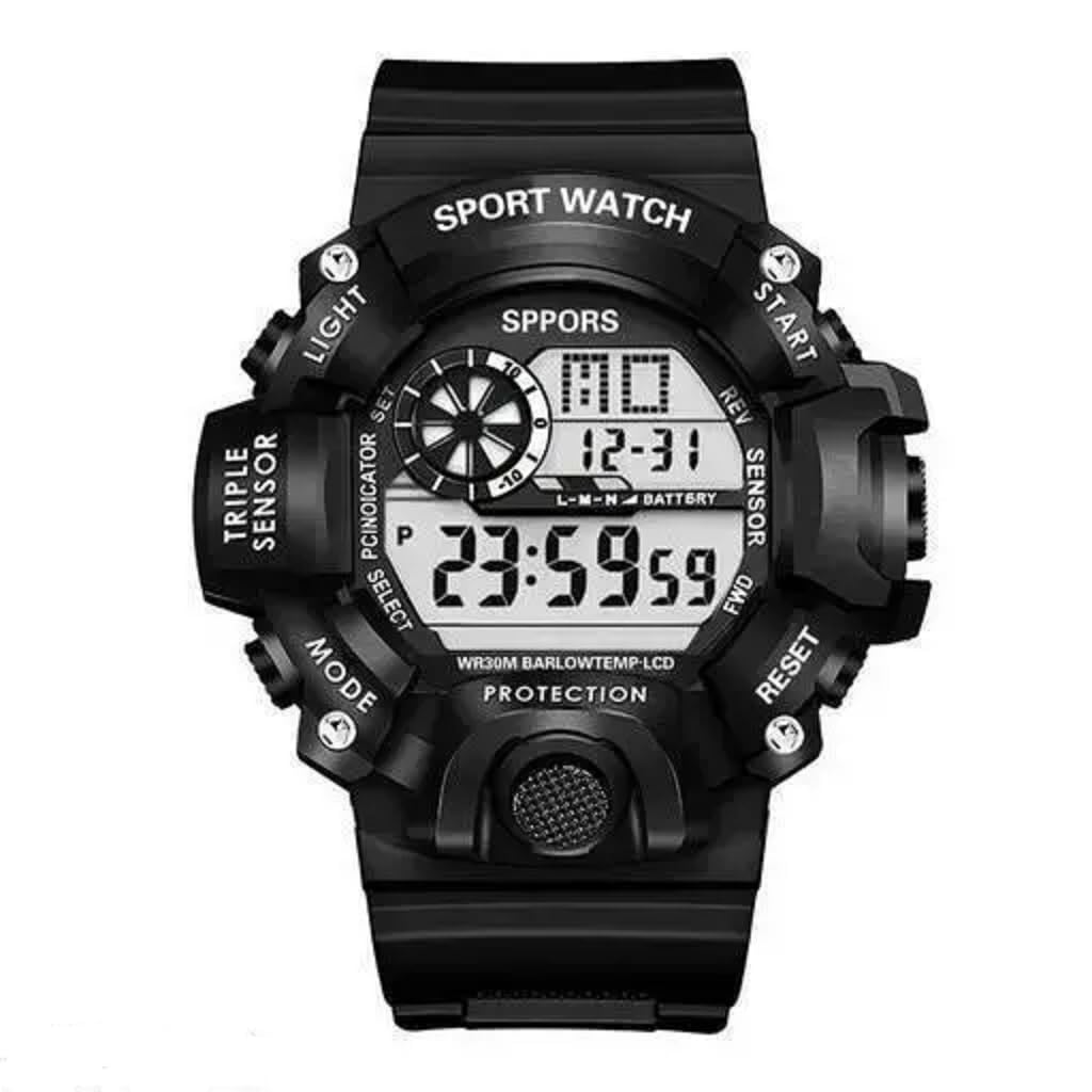 Digital Sport Watch, Full-Black, LCD Display, Water Resistant, Alarm, Stopwatch, Digital Watch-image-43