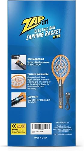 Miniatura 8 de Zap It Bug Zapper - Raqueta mata mosquitos recargable de 4000 voltios, cable de carga USB