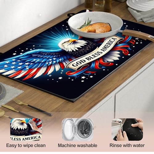 Image of Multi-Design Silicone Stove Cover for Glass /Electric Stoves - 3-in-1 Heat-Resistant Protector Mat, Non-Slip Drying Rack (American Bald Eagle, 28 inch L x 20 inch W)