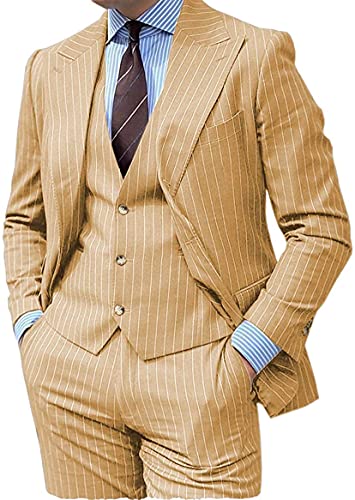 Mens Suit Slim Fit 3 Pieces Formal Pinstripe Suits One Button Wedding Groom Tuxedos4