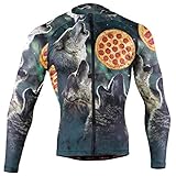DerlonKaje Wolf Howling Under The Pizza Men's Cycling Jersey Long Sleeve Breathable Biking Shirts Gear Style