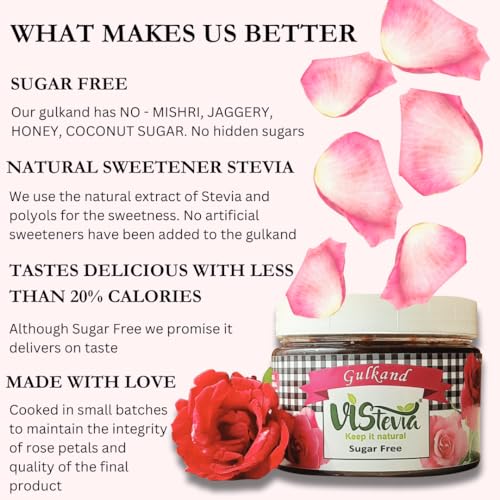 Image of Vistevia Sugar Free Gulkand (Rose Petal Preserve), Stevia-Sweetened Flavor of Damascus Roses, Diabetic and Keto Friendly- Pack 0f 1 (380G)