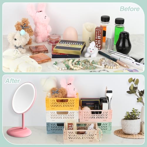 XIEJ 6 Stück Klappbox Klein, Mehrfarbig Mini Klappkiste, Kunststoff Klappboxen Faltbar Stabil, Tragbare Klappkorb, 15 x 10 x 5,8cm Aufbewahrungskiste für Zuhause, Klassenzimmer, Büro