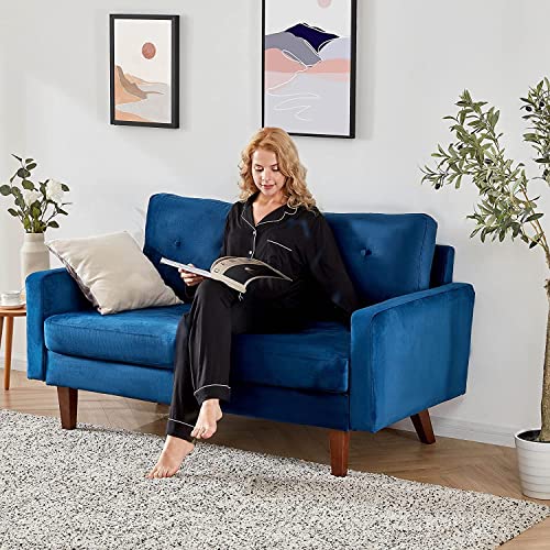 Bettermade Loveseat Sofa,Futon Sofa For Living Room, Velvet Cover Modern Design Couch,Tools-Free Assemble,2 Seats With 600 Lb Load,Blue #TOP3