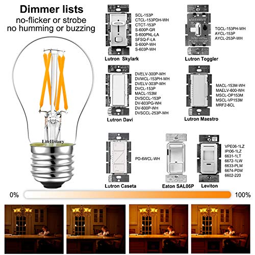 Image of LiteHistory A15 E26 Bulb,4w=40 watt Light Bulbs,Dimmable,Warm White 2700K | 400lm,AC120V,360,ETL,Soft White Light Bulbs,Vintage,Edison bulbs,E26 LED Bulb for Ceiling Fan,Appliance,Refrigerator,4Pack