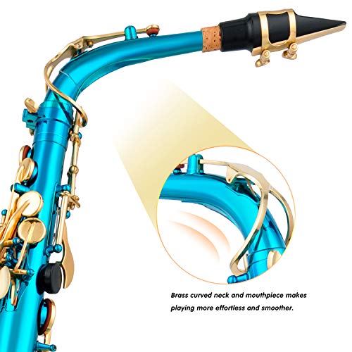 Eastrock Light Blue/Golden Alto Saxophone E Flat Sax Full Kit For Students Beginner With Carrying Case,Mouthpiece,Mouthpiece Cushion Pads,Cleaning Cloth&Cleaning Rod,White Gloves,Neck Strap #TOP4
