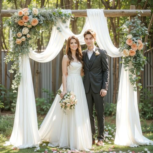 PARTISKY Wedding Arch Draping Fabric,1 Panel 18FT White Wedding Arch Drapery Chiffon Fabric Arch Drapes Wedding Arch Decorations for Ceremony Reception Party Ceiling Backdrop