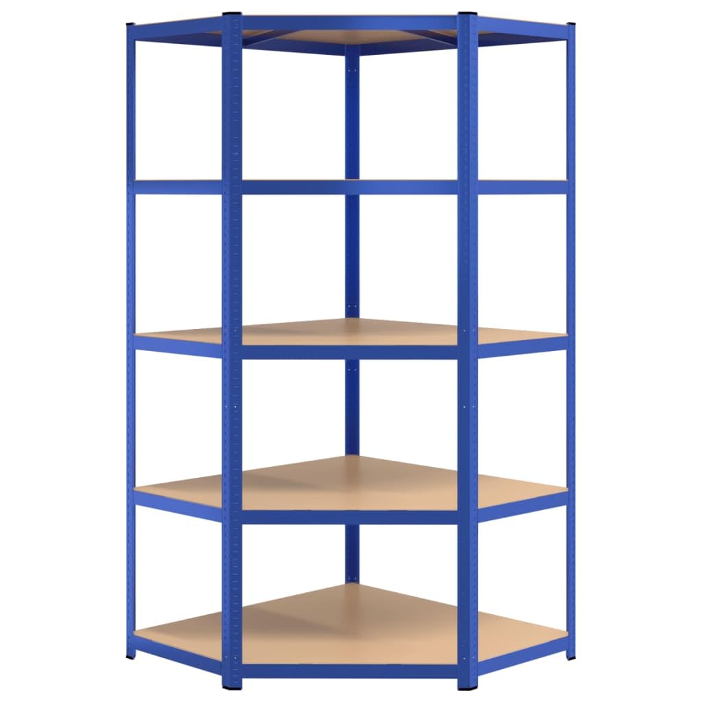 Tomostar Etagère d'angle Charge Lourde, Étagère Rayonnage de Garage en Métal Meuble de Rangement Atelier Cave à 5 Niveaux Bleu Acier et Bois d'ingénierie 90x90x180 cm
