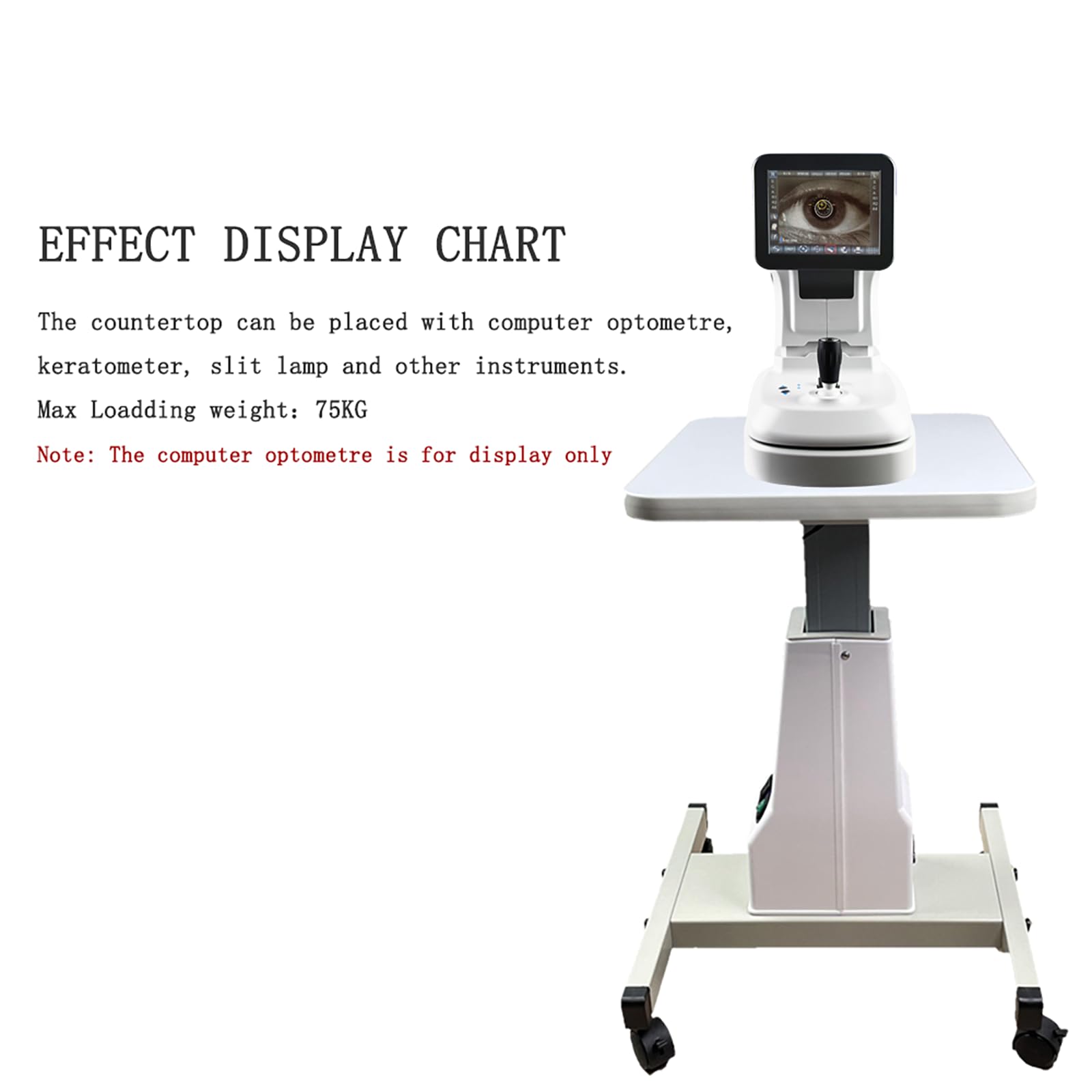 Elektrisch Höhenverstellbarer Tisch Arbeitstisch für Ophthalmische Instrumente 400 x 480 mm 630-820 mm Höhe 75 kg Maximales Ladegewicht