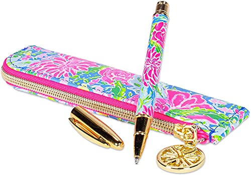 Lilly Pulitzer Lilly Pulitzer Black Ink Metal Ballpoint Pen with Leatherette Storage Zip Pouch Bunny Business One Size