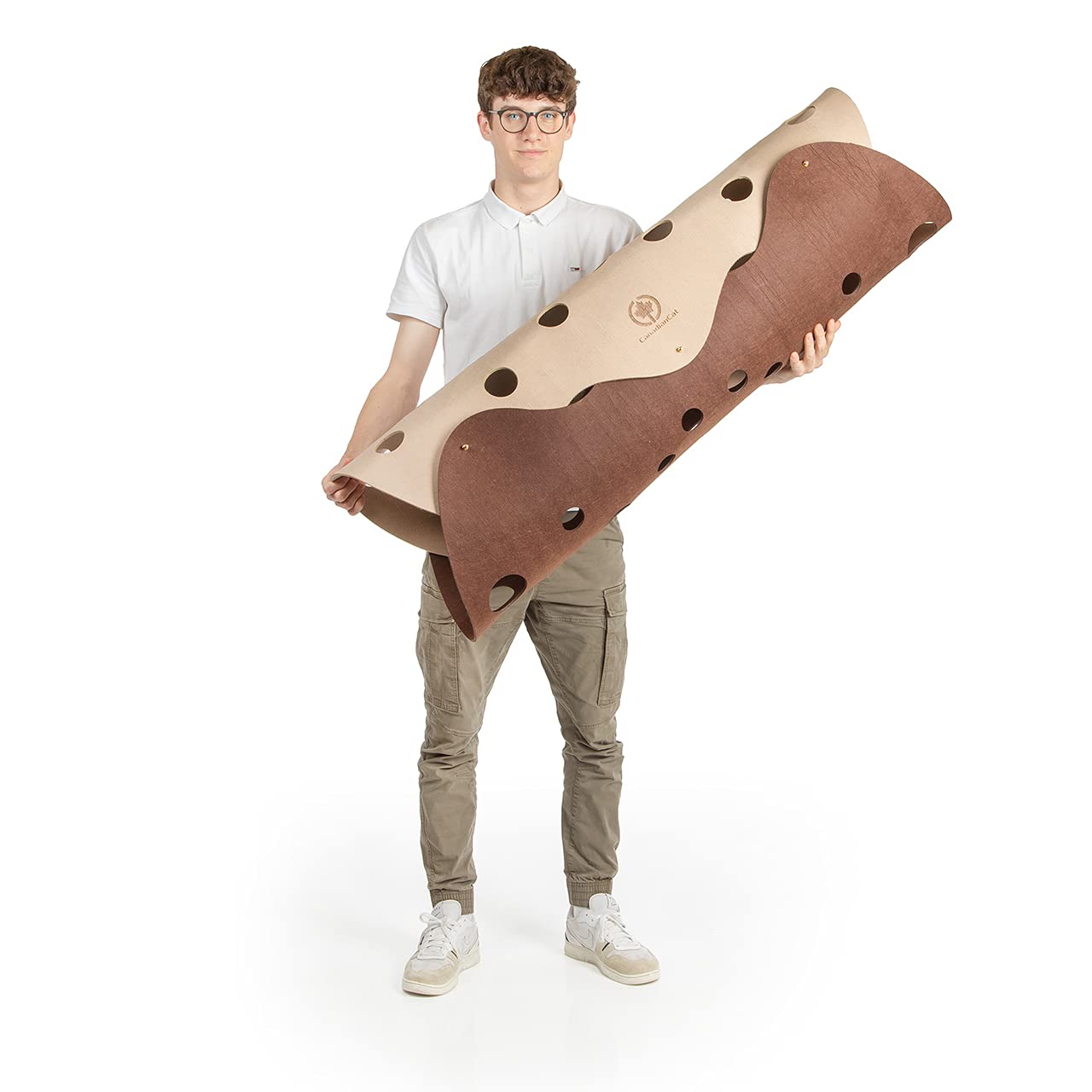 CanadianCat Company | Katzen Filztunnel XXL |ca. 120 x 35 cm| Spieltunnel & Liegematte aus Plüsch - der Katzentunnel in braun/beige