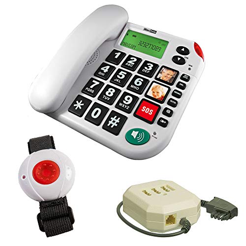 MaxCom KX481SOS: Hausnotruf Telefon mit Notrufarmband, schnurgebundenes Festnetztelefon mit Notrufknopf und Notruf Armband, Notruftelefon für Senioren, Seniorentelefon