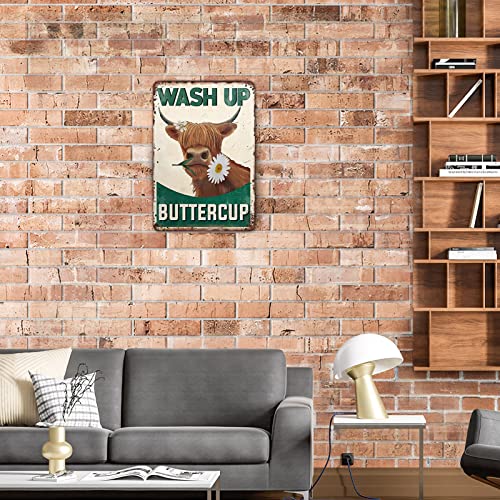 Metal Tin Sign Vintage Wash Up Buttercup Cow Funny For Home, Bathroom, Toilet Wall Decor 12X8 Inches #TOP6