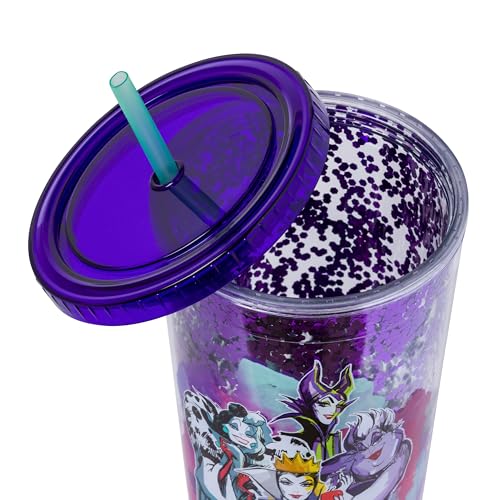 Image of Silver Buffalo Disney Villains Confetti Cold Cup Featuring Cruella de Vil, Ursula, Evil Queen, and Maleficent, 32 Ounces