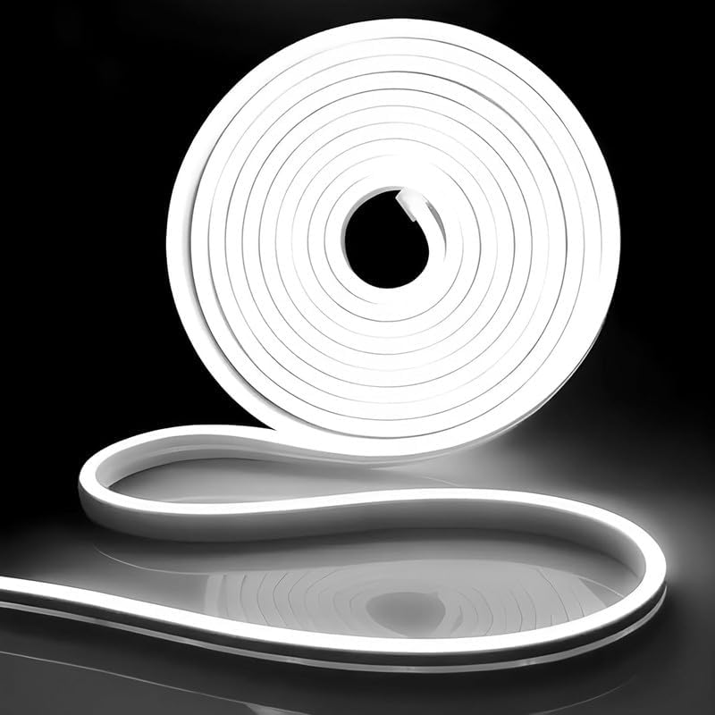 Image of 16.4 Feet LED Neon Strip Light | 12V Adapter, Waterproof IP65, Silicone Flexible Rope Light for Home Wall Decor & Gaming Room| Led Strip Lights | Neon Lights 5 Meter | (White)