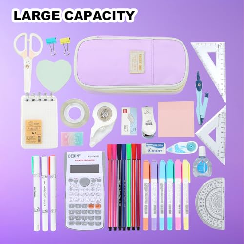 Image of Large Pencil Bag for Girls Teens Kids School Pencil Case Organizer Purple | Zipper Pencil Pouch Big Cute Stationery Aesthetic Pencil Box for School Office, Wear-resistant Fabric, Large Capacity Design