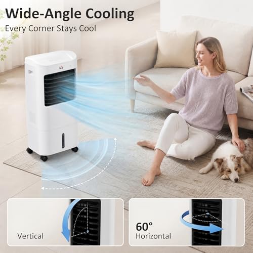 HOMCOM Portable Evaporative Air Cooler, 3-In-1 Ice Cooling Fan, Bladeless Swamp Cooler and Humidifier with 15L Water Tank, Remote Timer, 60° Oscillating, for Home Office Bedroom image 3