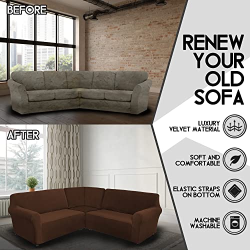 Ulticor 3 Piece, Velvet L Shape Sofa Cover, L Shape Couch Cover, Sofa Cover For L Shape Sofa, Sofa Slipcovers, Furniture Covers, Thick, Soft, Washable (Chocolate, L Shape 5 Seater) #TOP2