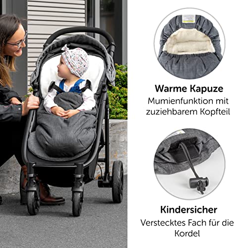 Zamboo Universal Fußsack für Babyschale, Kinderwagen Wanne und Buggy - 2in1 Winterfußsack und Sitzauflage aus kuscheligem Fleece, Baby Fusssack mit Tasche - Grau