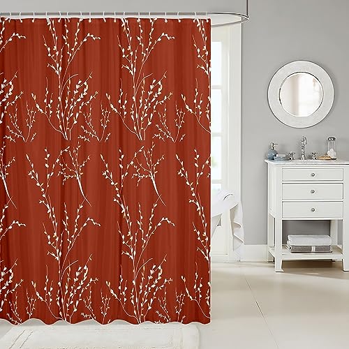 Bedluxy Terracotta Branches Bath Curtain Flower Plum Blossom Shower Curtain for Kids Decor Leaf Bathroom Shower Curtain Set Polyester Kids Bathroom Accessories 72x78 Inch - Image 2