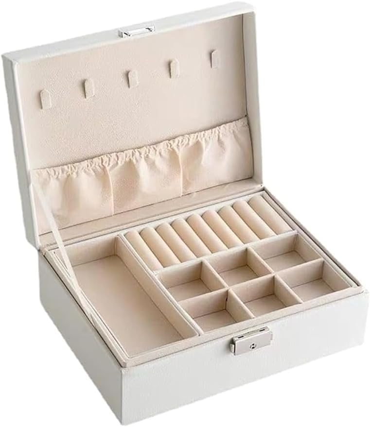 Organisateur bijoux double couche blanc boîte de rangement colliers et bagues