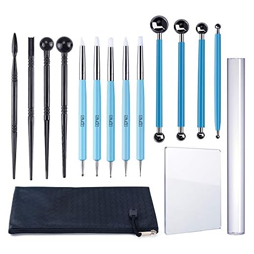 Caydo 15 Pieces Carving Modeling Tool Set Including Ball Stylus Clay Sculpting Tools, Dual-Ended Design Pottery Tools, Ball Rod Stylus Modeling Tools and a Carrying Pouch for Sculpture Pottery