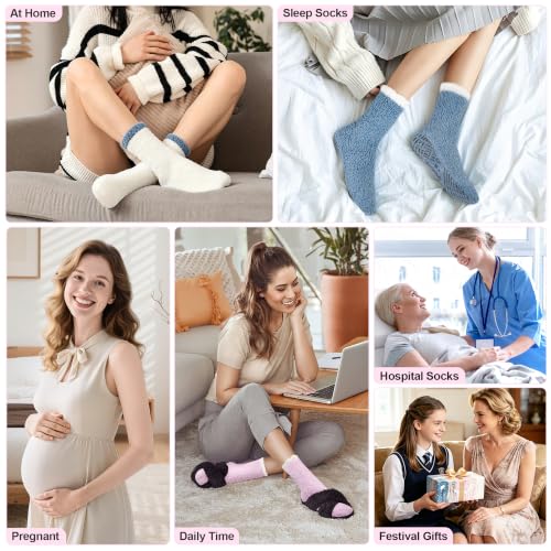 Image of Bulinlulu Fuzzy Socks with Grips Plush Sleep Cozy Winter Soft Hospital Fluffy Socks for Womens Mens Gifts