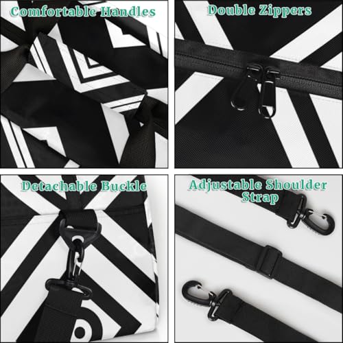 Diamond Square Black White Stripe Personalized Duffel Bag Weekend Overnight Travel Bag Sports Waterproof Gym Bag Lightweight Dance Bag4