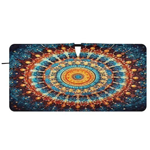 KEEPREAL Ethnic Mandala Windshield Sun Shade - 32x62in Foldable Car Front Window Sunshades for Most Sedans SUV Truck, Blocks UV Rays and Keeps Your Vehicle Cool#987