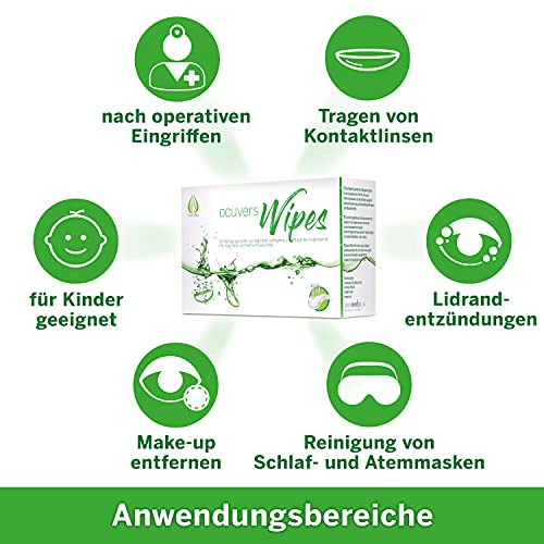 Ocuvers Wipes: Klinisch sterile Augen Lidhygiene Tücher mit Aloe Vera und Hyaluron gegen trockene, müde, juckende Augen, Blepharitis, Lidrandentzündung und zur Entfernung von Make Up