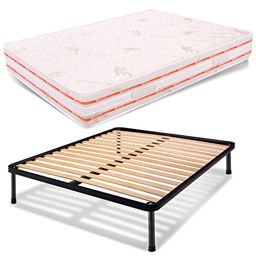 AILIME SRL Colchón SFODERABILE Multionda H 25u00a0Plumas Francés 140u00a0x 200u00a0cm Ortopédico + Red de Hierro y láminas de Haya ortopédicas