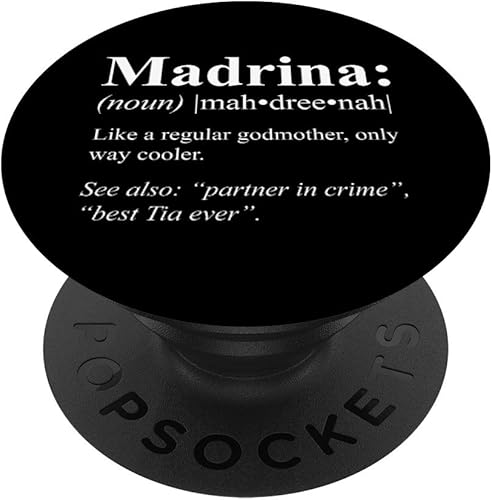 Regalo para Madrina de Bautismo Español - Madrina Definición PopSockets Agarre y Soporte para Teléfonos y Tabletas, Negro