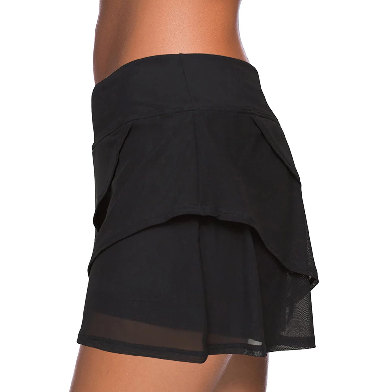 Swimming Skirt, Lined Ruffle Breathable Short Swim Bottoms Skirt High Waist Light Pure Color for Diving for Beach L-image-26