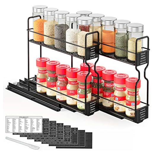 19+ Creative Spice Rack Ideas to Organize Your Kitchen 4 SpaceAid Pull Out Spice Rack Organizer for Cabinet, Heavy Duty Slide Out Seasoning Kitchen Organizer, Cabinet Organizer, with Labels, 5.2" W x10.75 D x10 H, 2 Drawers 2-Tier