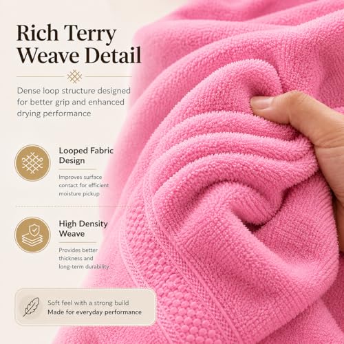 Image of 100% Pure Cotton Bath Towel for Men & Women | 380 GSM Ultra Soft, Highly Absorbent & Quick Dry Bath Towel | Large 55 x 28 Inch Matty Terry Towel for Bathroom, Gym, Travel & Daily Use | Pink