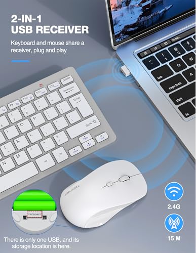 Image of TECKNET Wireless Keyboard and Mouse Combo, Mini Cordless Computer Keyboard and Mouse Set 2.4GHz, Silent Adjustable 1600 DPI, Quiet Click, Lag-Free for Computer, Laptop, PC, Windows, Mac, Chrome OS(SS)