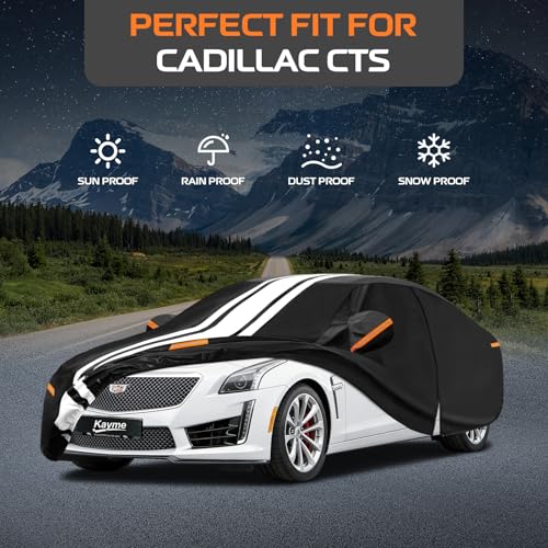 Image of Kayme Heavy Duty Car Cover Custom Fit for Cadillac CTS /CTS-V (2002-2019) | Waterproof All Weather for Automobiles, Gift with Tape /Towel /Bag, Outdoor Full Exterior Cover Rain Snow Sun UV Protection.