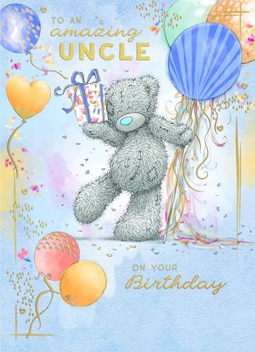 Me To You Tatty Teddy Amazing Uncle Balloons And Gift Luxury Gold Foil Birthday Card 5 X 7 inches - Offical Collection