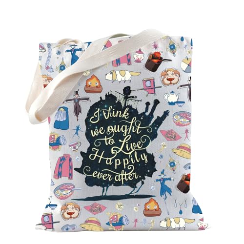 Bolsa tote de anime TSOTMO con Calcifer, demonio del fuego del Castillo Ambulante, regalo para fans de anime (VIVE FELIZ) miniatura 1