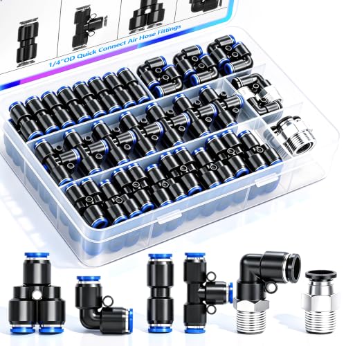 mxuteuk 1/4 OD Push to Connect Fittings 1/4 OD Air Line Fittings Quick Connect Air Hose Fittings for 1/4 Tube (34PCS)