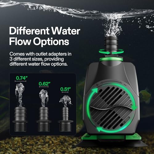 Vivosun 332572 800Gph Submersible Pump(3000L/H, 24W), Ultra Quiet Water Fountain Pump With 10Ft. High Lift With 6.5Ft. Power Cord, 3 Nozzles For Fish Tank, Pond, Aquarium thumb #2
