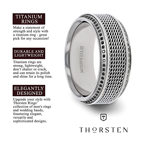 Thorsten Gauntlet | Titanium Rings for Men | Lightweight Titanium | Comfort Fit | Steel Chain Titanium Wedding Ring Polished Beveled Edges Set with Round Black Diamonds - 10 mm4