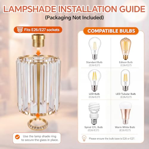 Image of Teenyyou 4 Pack Crystal Lamp Shade, 1-5 /8 inch(1.65 inch) UNO-fitter, Gold Medium