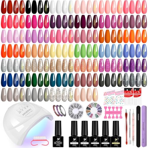 phoenixy 61 PCS Gel Nail Polish Kit with U V Light, 40 Colors Gel...