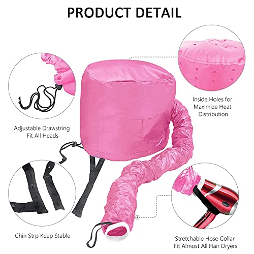 Bonnet Hood Hair Dryer, Portable Bonnet Hood Hair Dryer Attachment Set with Adjustable Soft Hair Dryer Bonnet for Hair Dryer for Drying, Styling, Curling, Deep Conditioning Fits All Head&Hair Sizes - Image 3