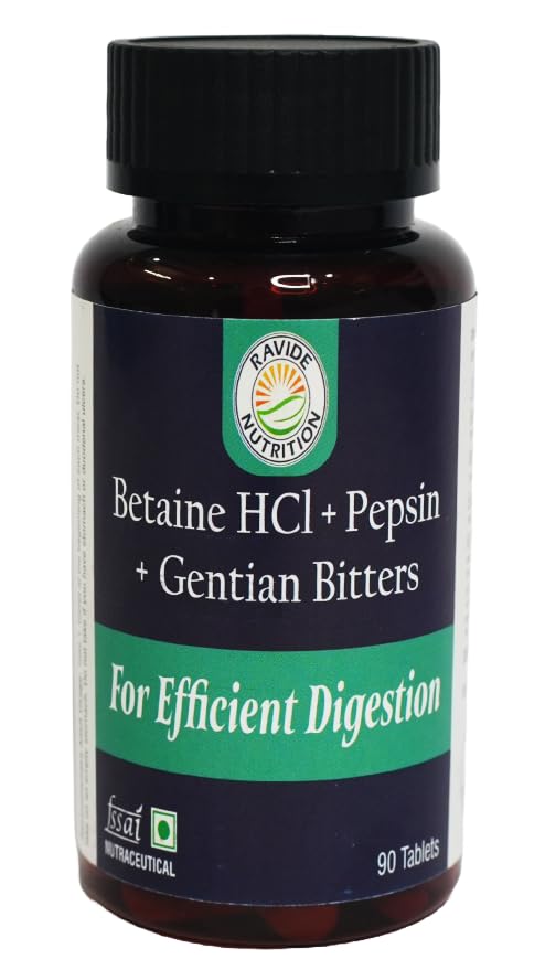 Ravide Nutrition - Betaine HCL Pepsin & Gentian Bitters For Efficient Digestion Capsules - 90 Count