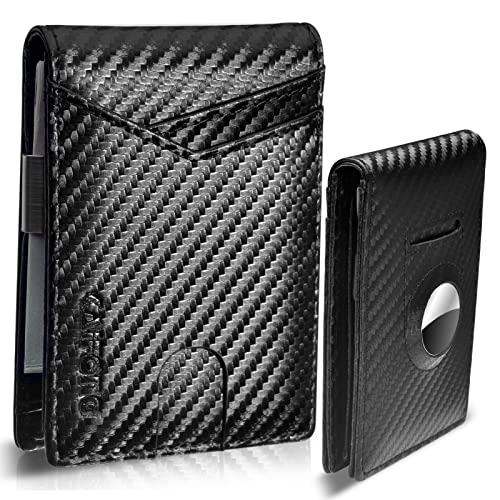 KAIFONG Wallet with airtag holder & Money Clip [Genuine Leather] Air Tag Wallet with Card Holder RFID Blocking Bifold Gifts for Men